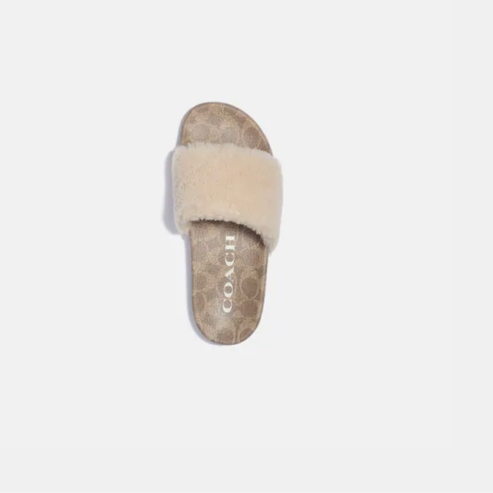 COACH ULLA SLIDE PLUSH SHEARLING SIGNATURE CANVAS SIZE 9 - Picture 4 of 10